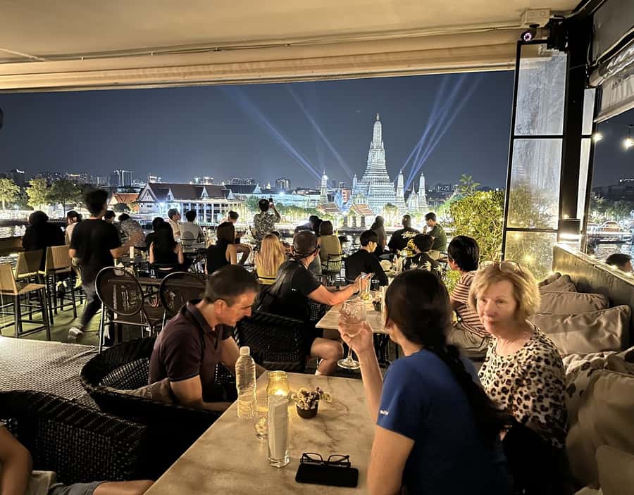 Bangkok Adventure Tuk Tuk Food Tour - Rooftop Bar Finale: Mocktail, River Views, and Wat Arun at Night
