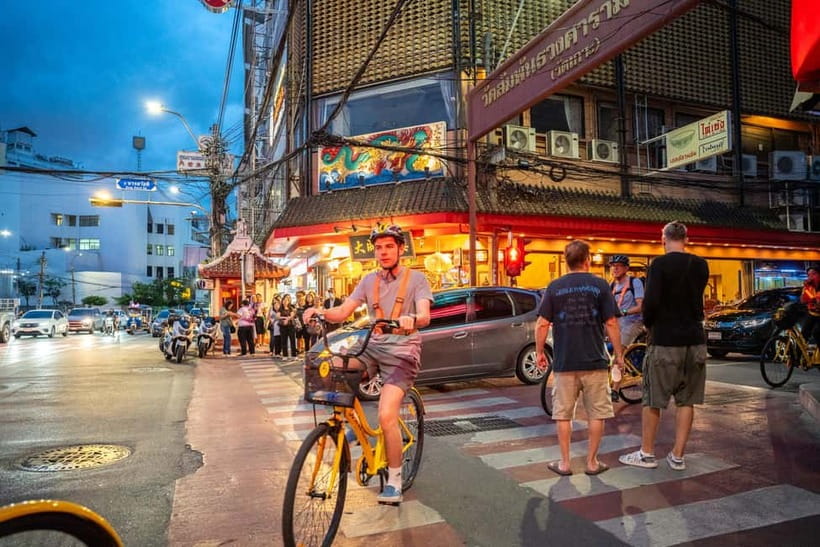 Bangkok by Night Cycling Tour with Street-food Meal - River City Shopping Center start: easy logistics, real Bangkok angles