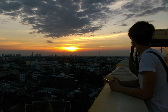 Private Bangkok Tuk Tuk Sunset Long-tail Night Lights - Golden Mount at Sunset (Wat Saket): Views, Stairs, and Night-Light Atmosphere