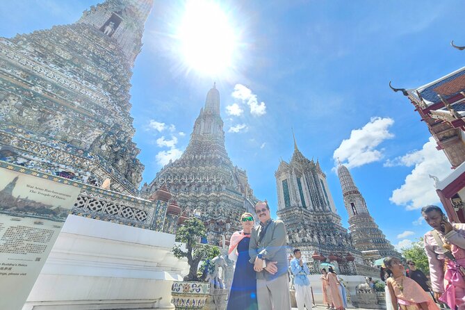 Private tour to Wat Pho,Wat Arun, Canal Tour,Flower Market - Wat Arun (Temple of Dawn): the 67-meter prang and photo-friendly time